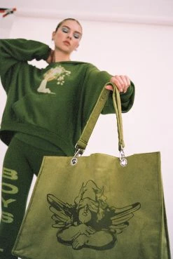 BOYS LIE X Olive Velour Tote -Boys Lie Sales Store aime076 162copy